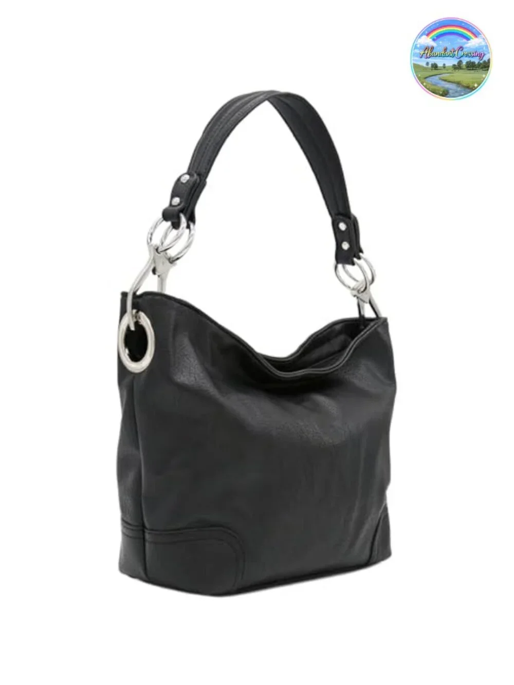 Faux Leather Hobo Shoulder Bag with Big Snap Hook Hardware
